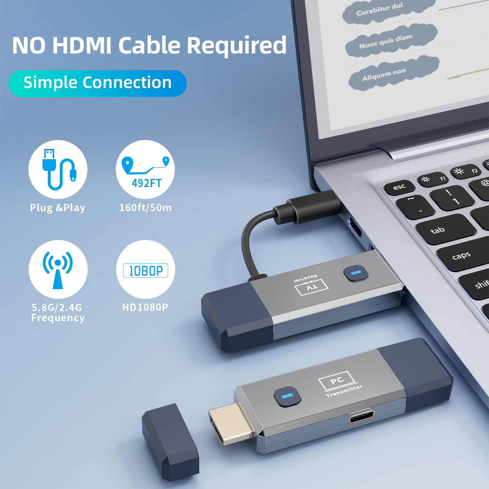 SOOYGA Wireless HDMI Transmitter and Receiver 328ft/100m Extender 4K Decode Input 1080P Output Plug&Play Portable 2.4G/5.8G for Video and Audio to Monitor from PC/Projector/TV Box - Image 2