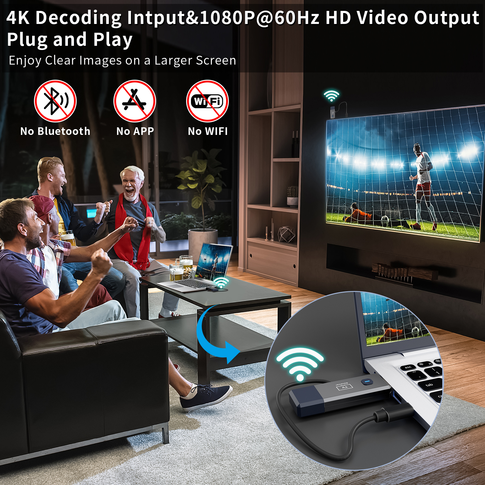 SOOYGA Wireless HDMI Transmitter and Receiver 328ft/100m Extender 4K Decode Input 1080P Output Plug&Play Portable 2.4G/5.8G for Video and Audio to Monitor from PC/Projector/TV Box - Image 3